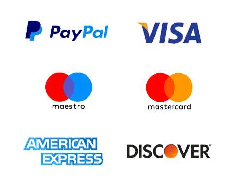 Visa, MasterCard, Maestro, Amex, and Paypal