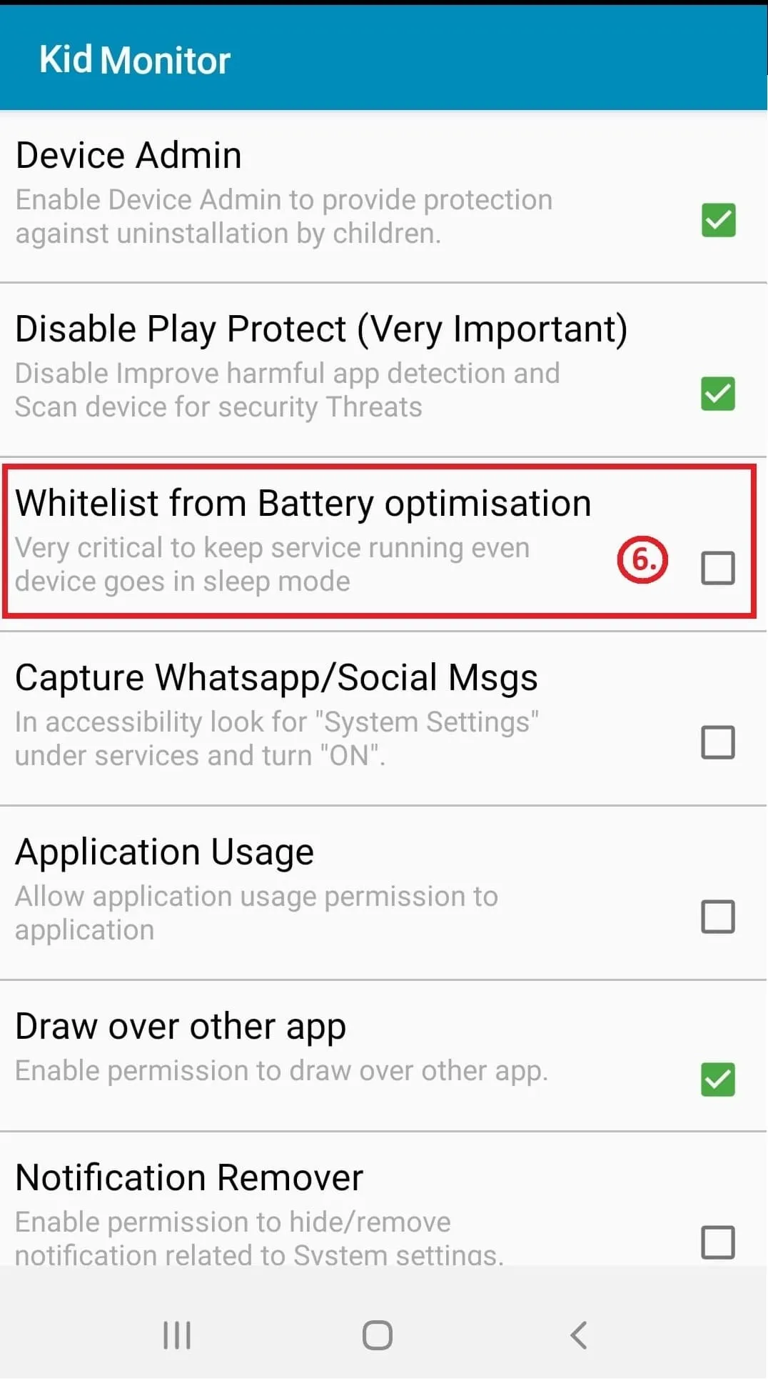  Whitelist from Battery Optimisations